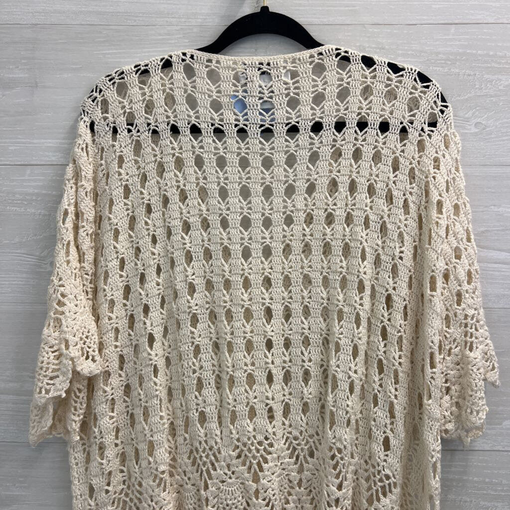 Celina Yang Cream Open Knit Short Sleeve Button Front Top 3X