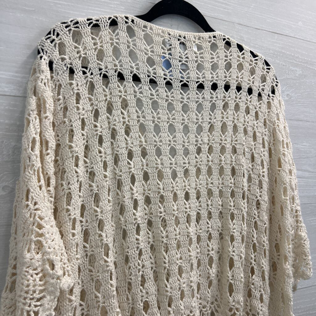 Celina Yang Cream Open Knit Short Sleeve Button Front Top 3X