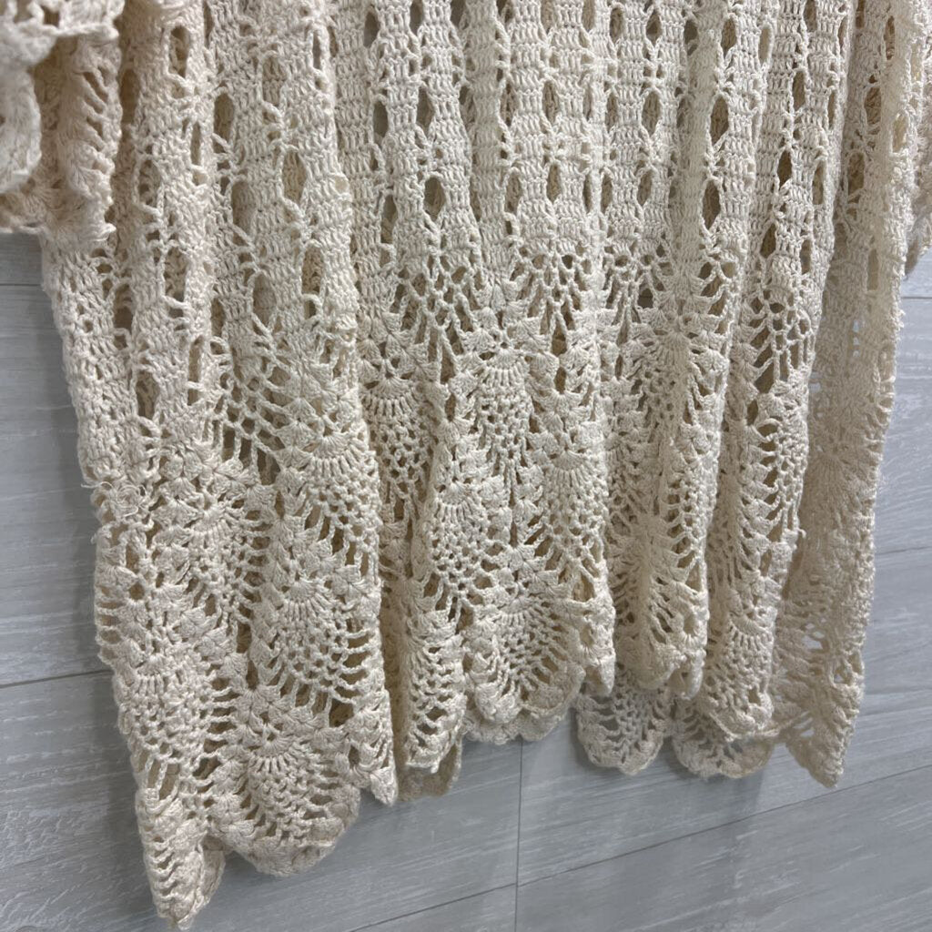 Celina Yang Cream Open Knit Short Sleeve Button Front Top 3X