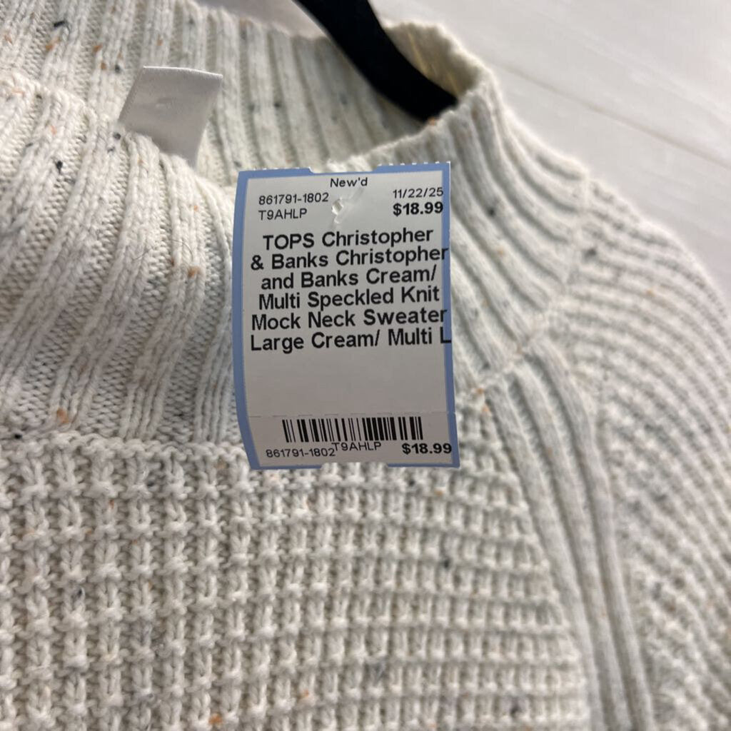 Christopher and Banks Cream/ Multi Speckled Knit Mock Neck Sweater Large