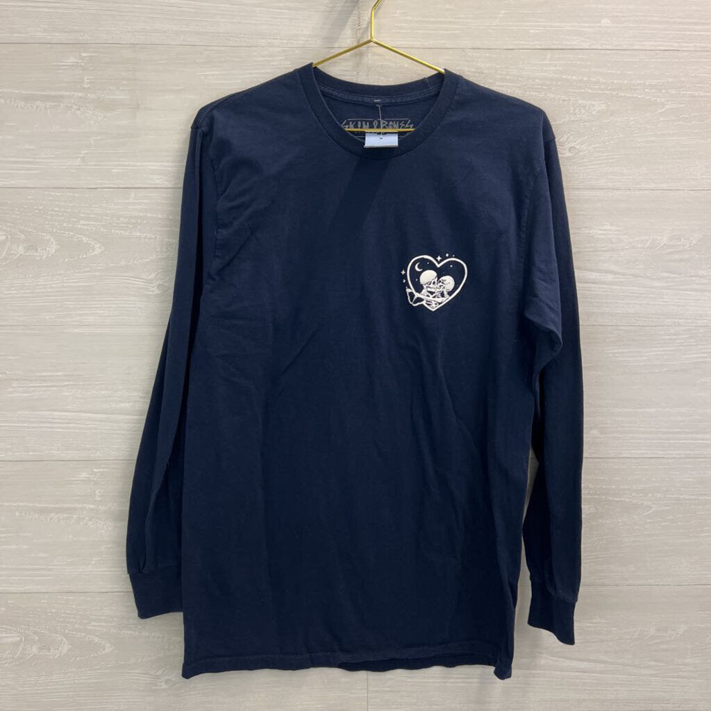 Skin and Bones Navy/ White Skeleton Take Me To The Moon Long Sleeve Graphic Tee Medium