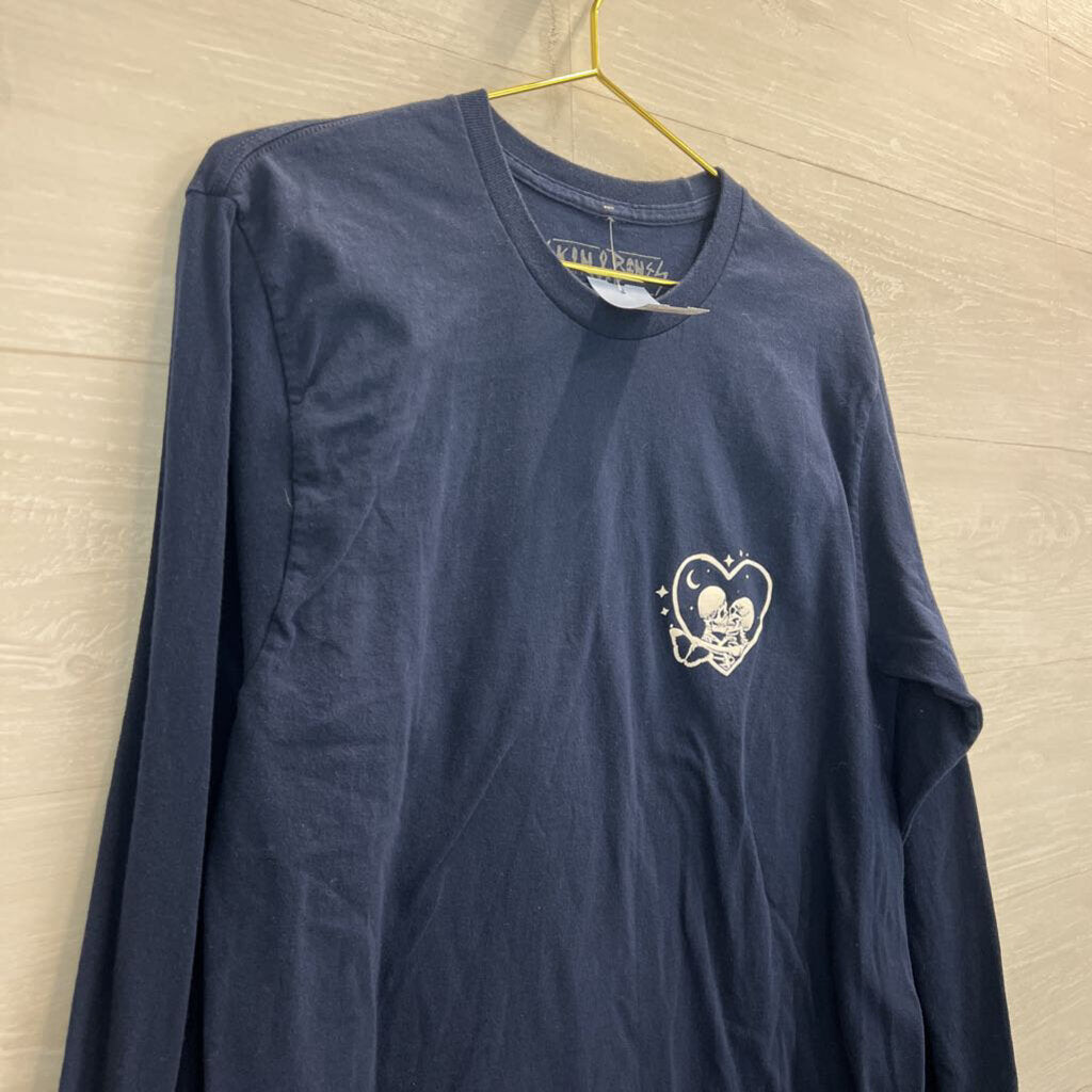 Skin and Bones Navy/ White Skeleton Take Me To The Moon Long Sleeve Graphic Tee Medium
