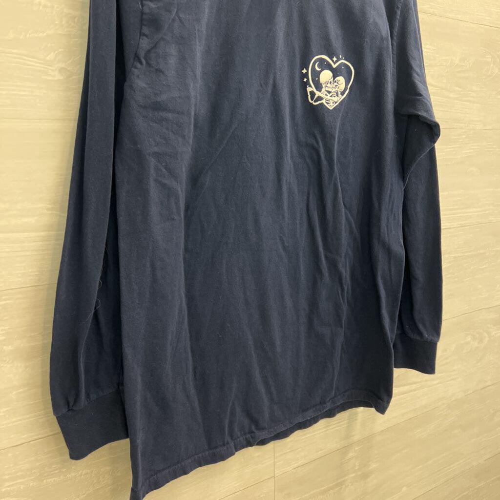 Skin and Bones Navy/ White Skeleton Take Me To The Moon Long Sleeve Graphic Tee Medium