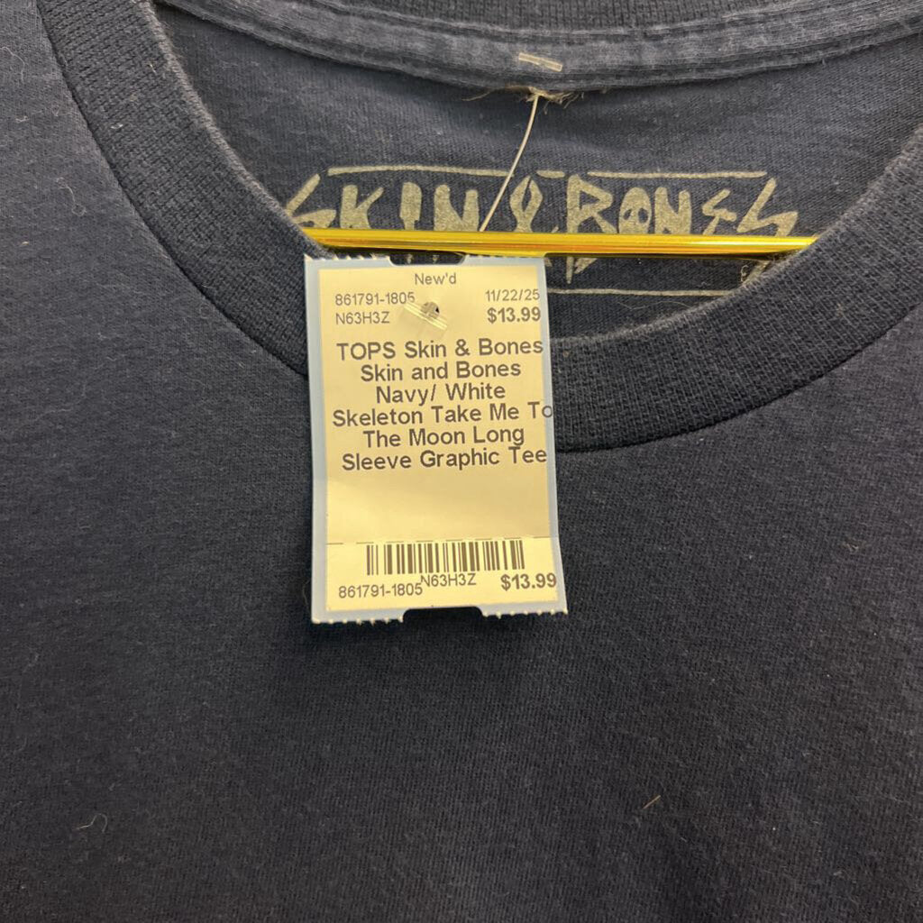 Skin and Bones Navy/ White Skeleton Take Me To The Moon Long Sleeve Graphic Tee Medium