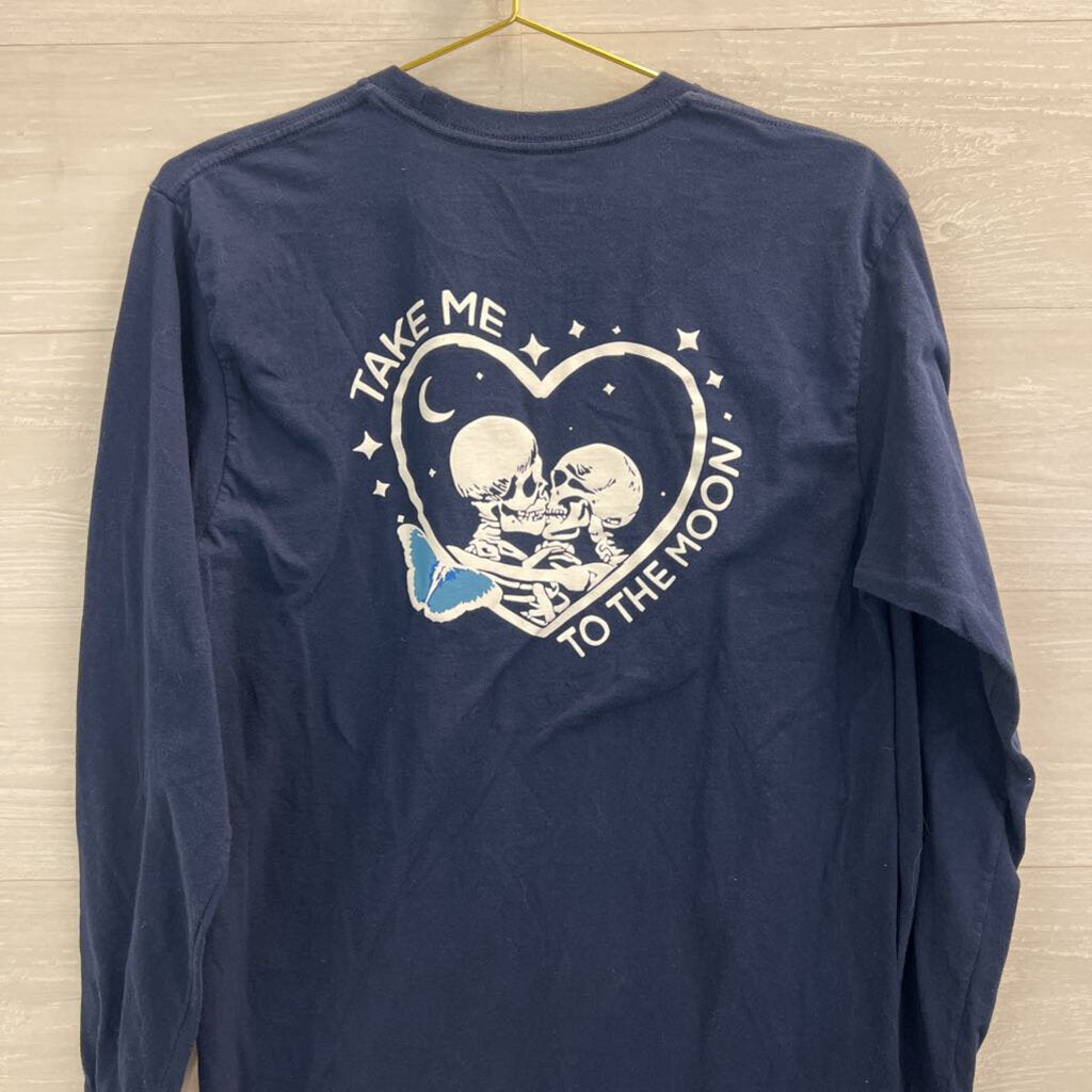 Skin and Bones Navy/ White Skeleton Take Me To The Moon Long Sleeve Graphic Tee Medium