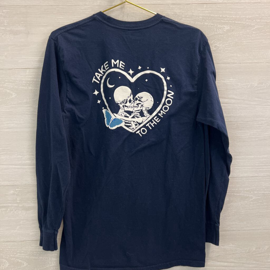 Skin and Bones Navy/ White Skeleton Take Me To The Moon Long Sleeve Graphic Tee Medium