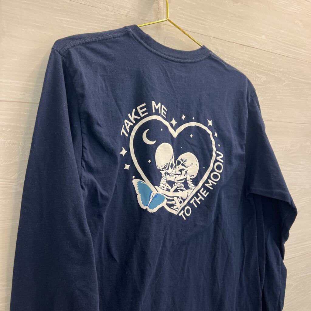 Skin and Bones Navy/ White Skeleton Take Me To The Moon Long Sleeve Graphic Tee Medium