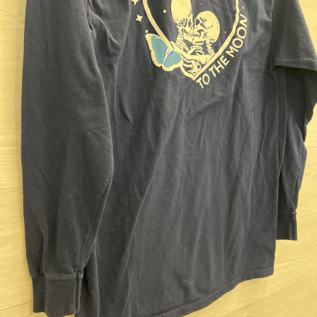 Skin and Bones Navy/ White Skeleton Take Me To The Moon Long Sleeve Graphic Tee Medium