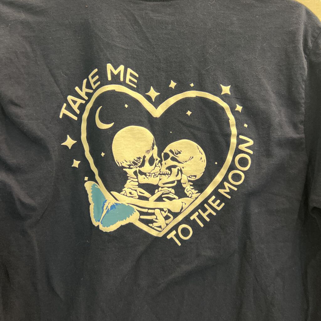Skin and Bones Navy/ White Skeleton Take Me To The Moon Long Sleeve Graphic Tee Medium