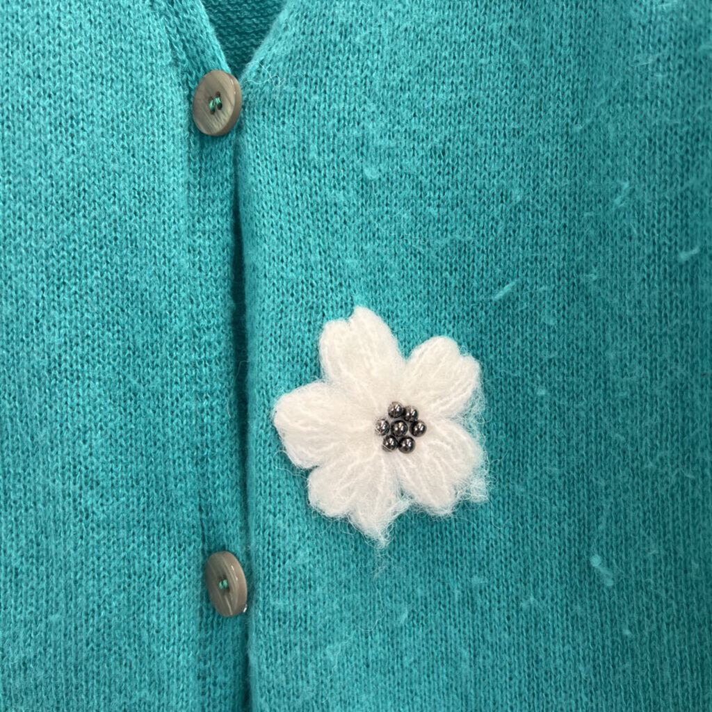 Blue/ White 3D Flower Cardigan Sweater Medium