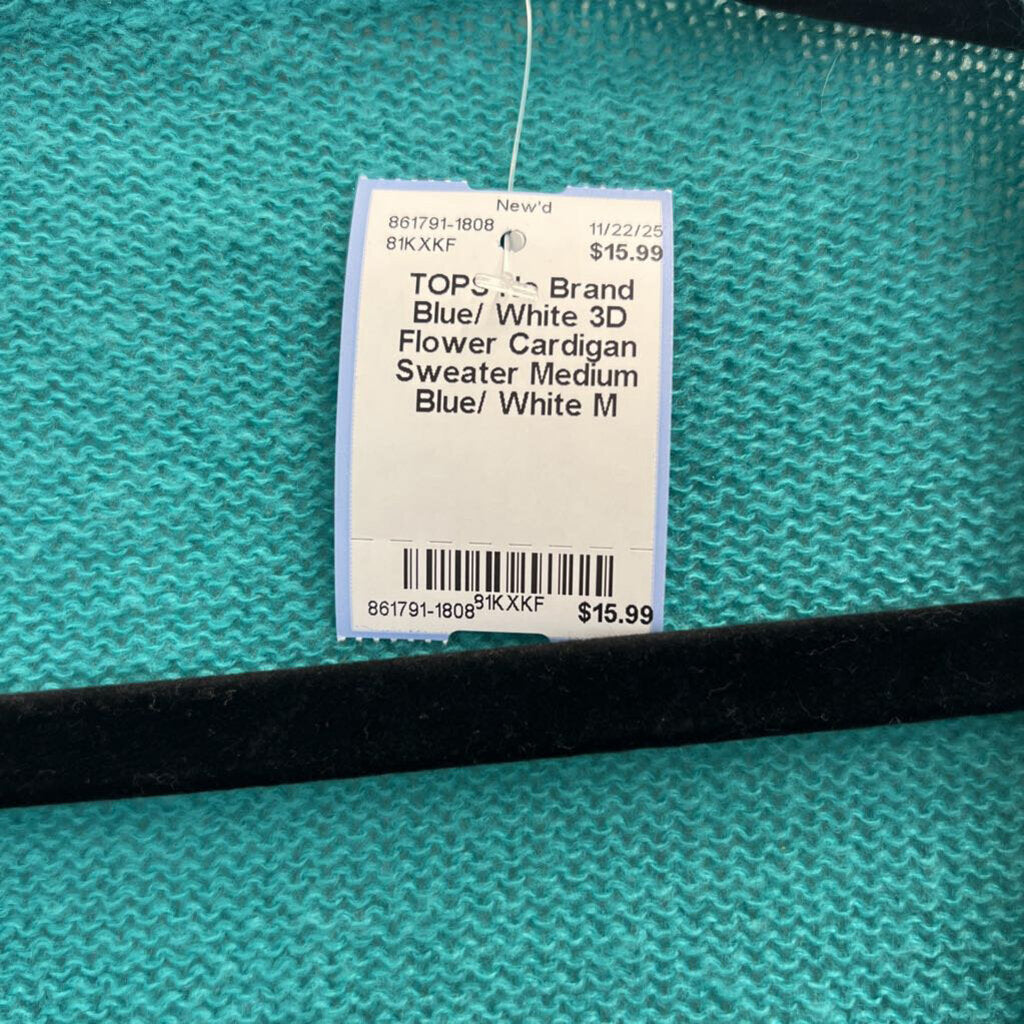 Blue/ White 3D Flower Cardigan Sweater Medium