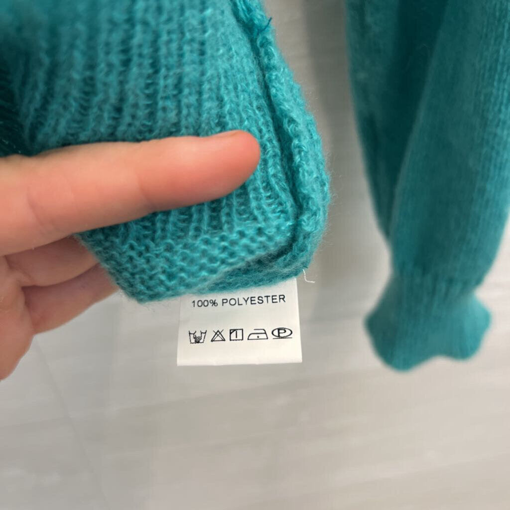 Blue/ White 3D Flower Cardigan Sweater Medium