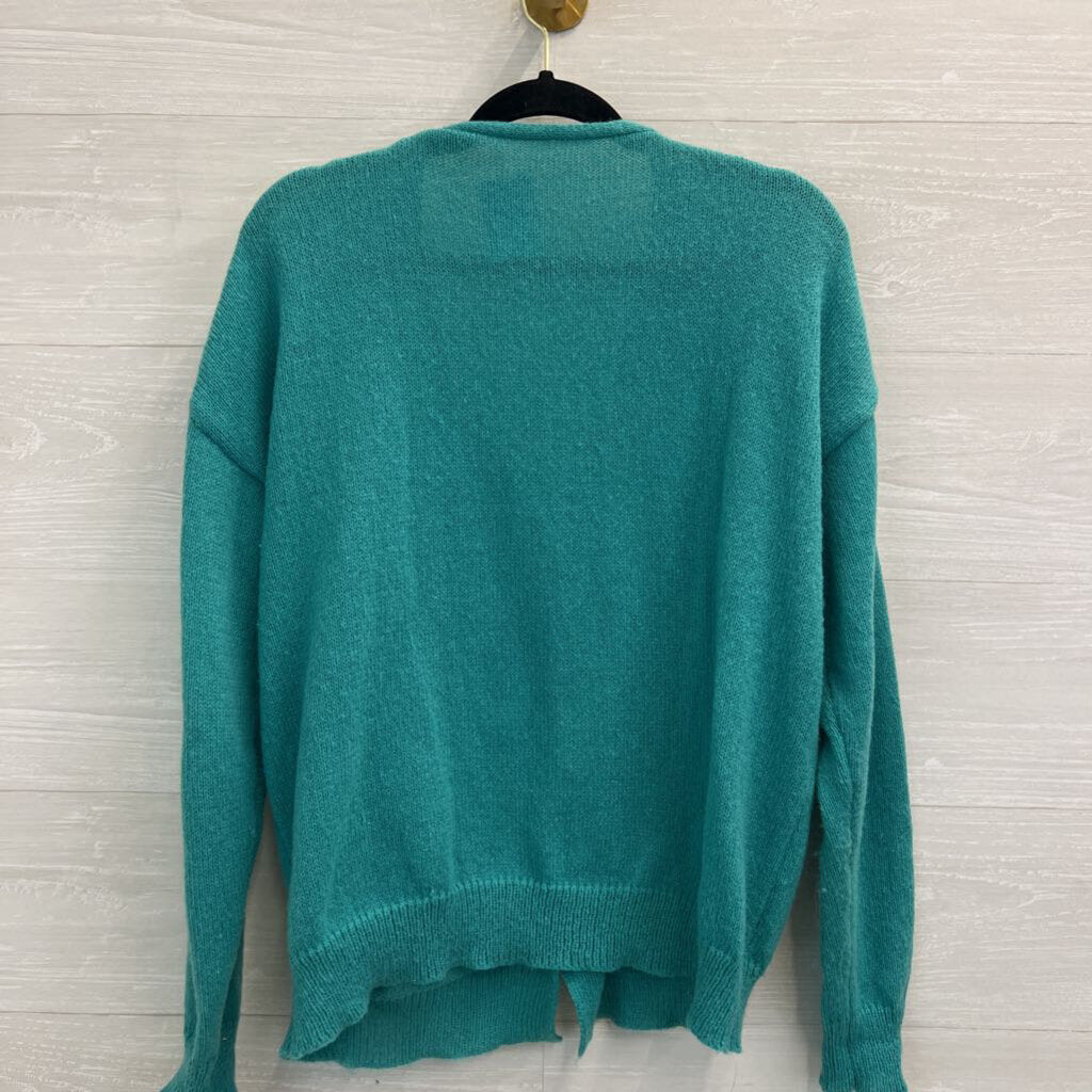 Blue/ White 3D Flower Cardigan Sweater Medium