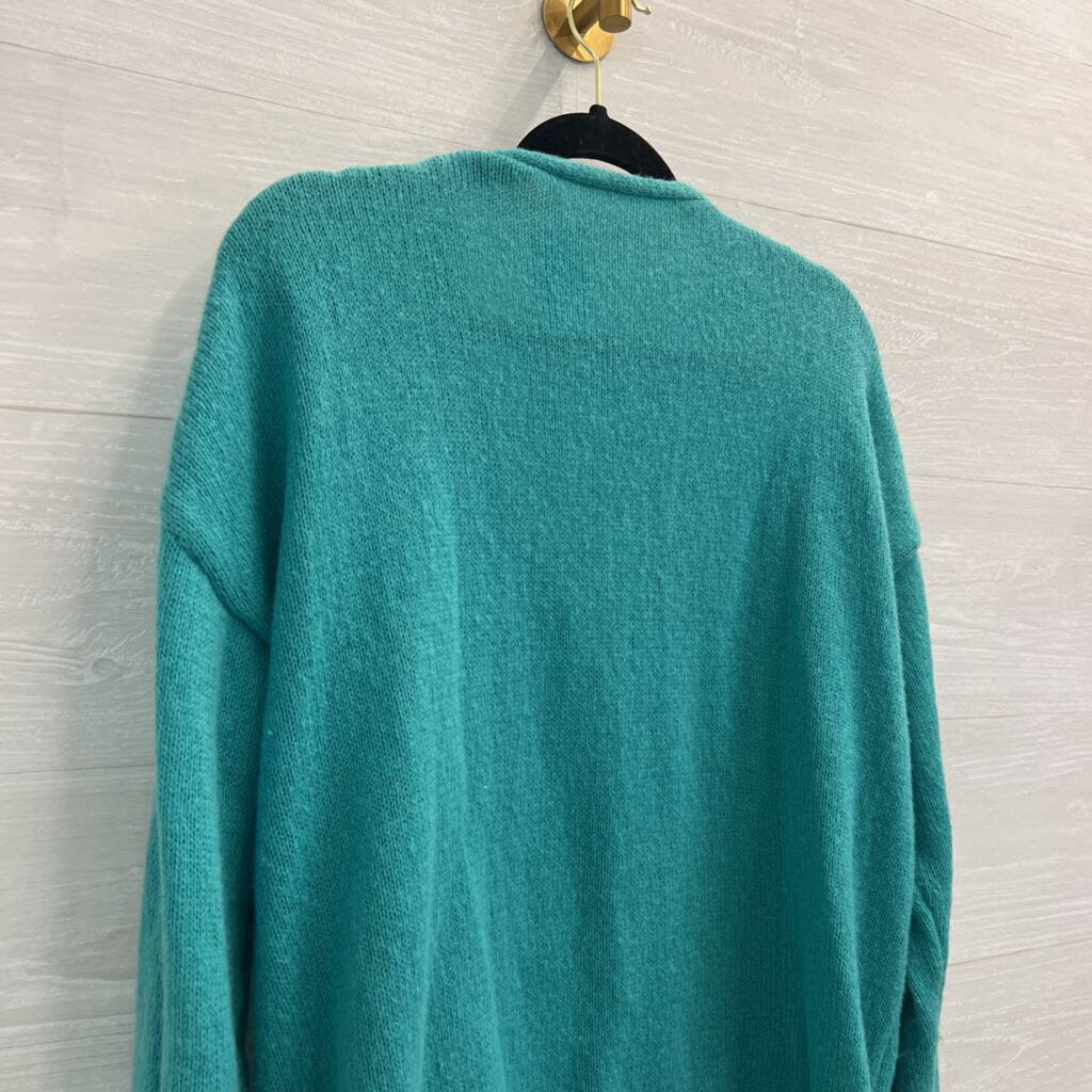 Blue/ White 3D Flower Cardigan Sweater Medium