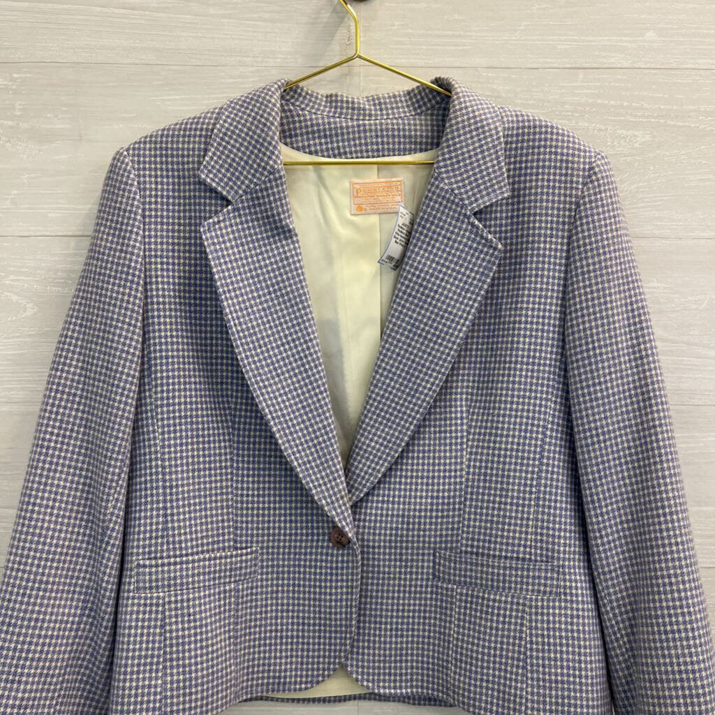 Vintage Pendleton Blue/ White Houndstooth Blazer Jacket Small