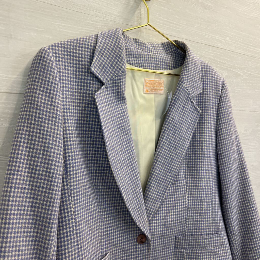 Vintage Pendleton Blue/ White Houndstooth Blazer Jacket Small