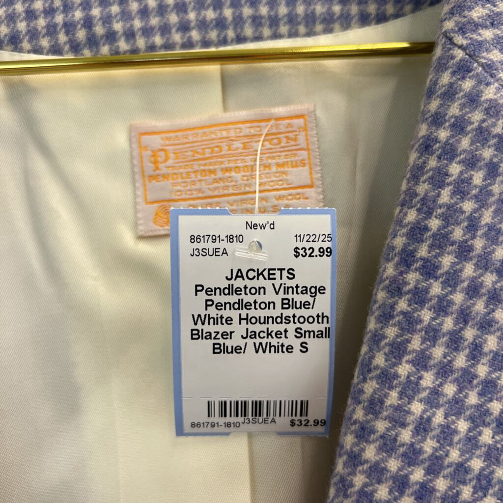 Vintage Pendleton Blue/ White Houndstooth Blazer Jacket Small