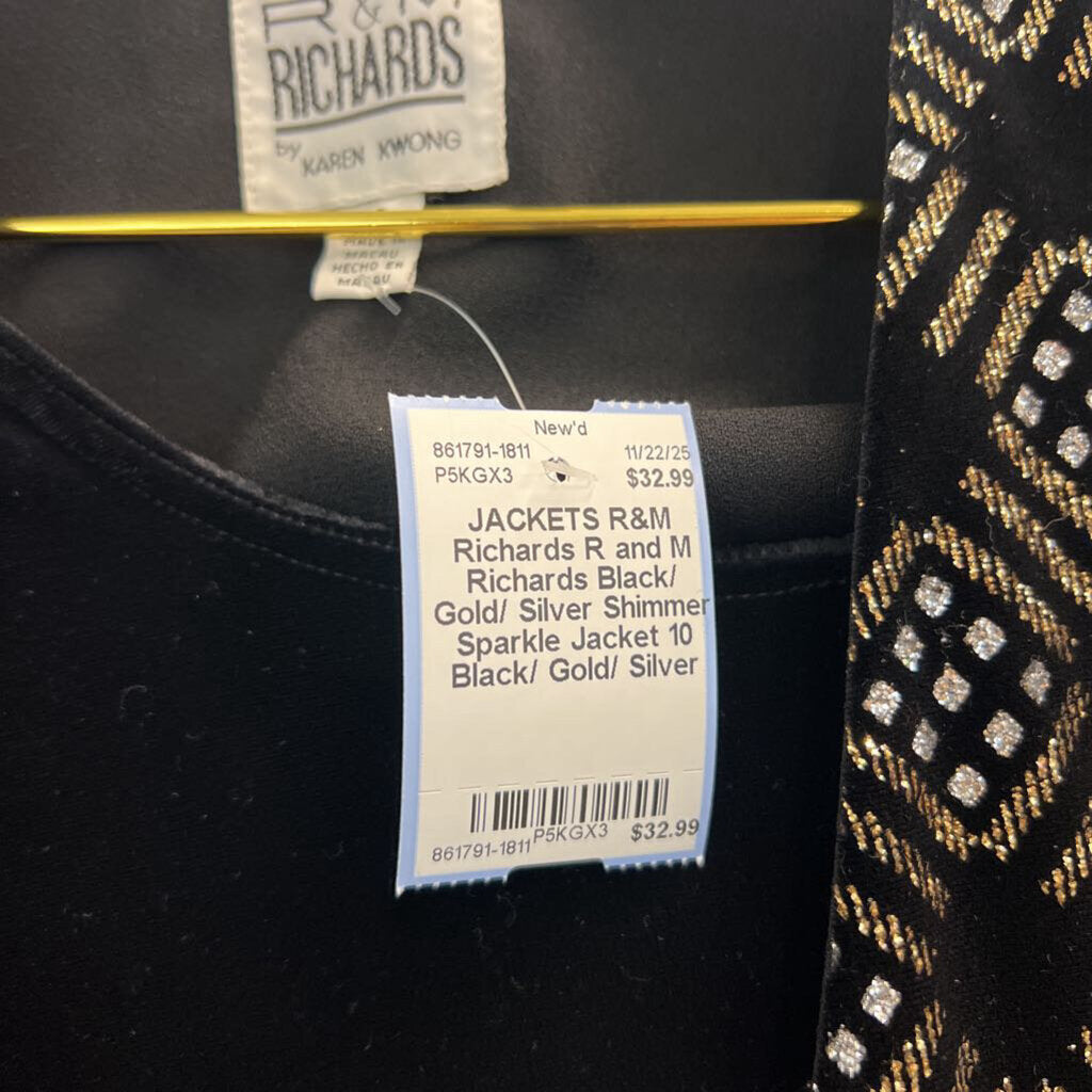 R and M Richards Black/ Gold/ Silver Shimmer Sparkle Jacket 10