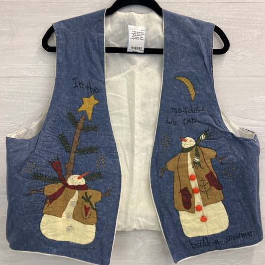Vintage Blue/ Multi Embroidered Snowman Vest Large