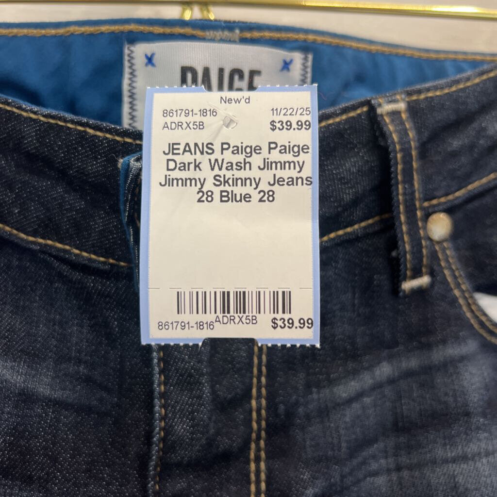 Paige Dark Wash Jimmy Jimmy Skinny Jeans 28