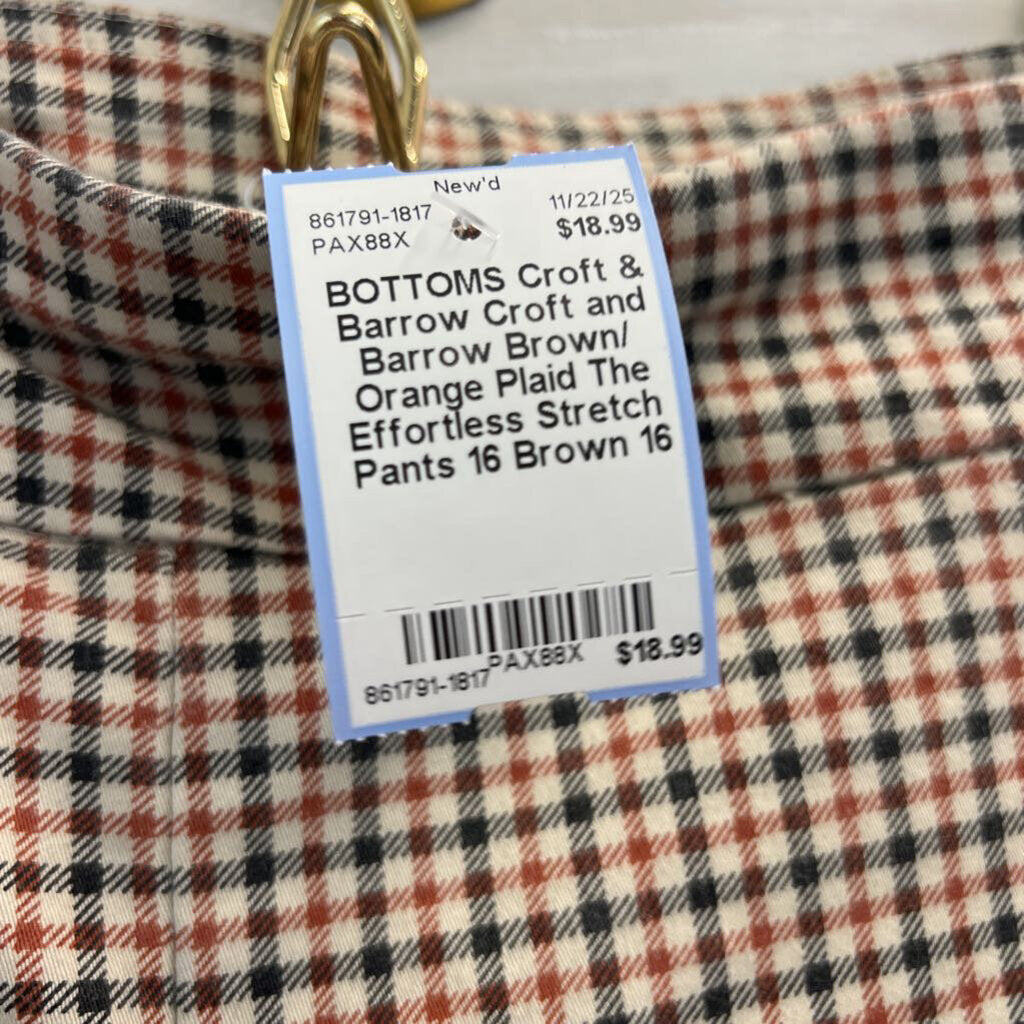 Croft and Barrow Brown/ Orange Plaid The Effortless Stretch Pants 16