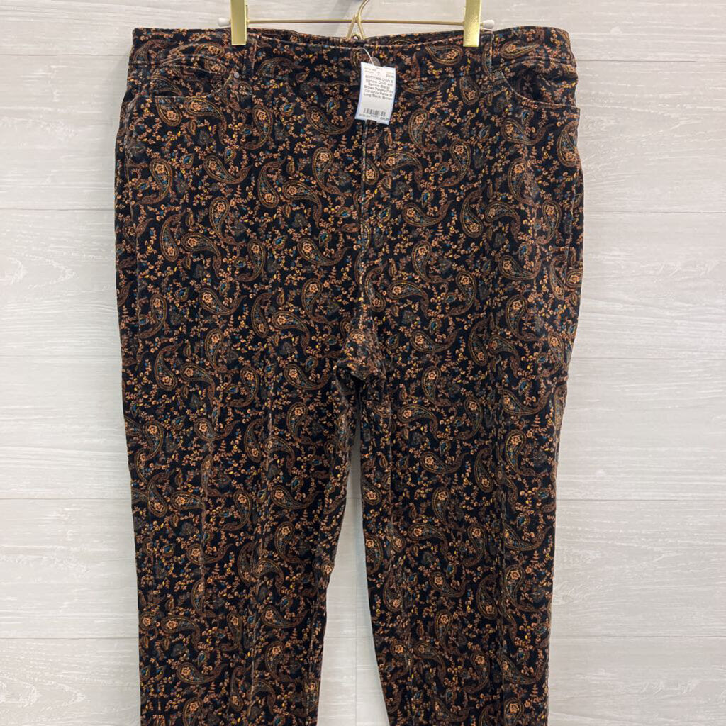Croft and Barrow Black/ Brown Paisley Print Corduroy Pants 18 Long