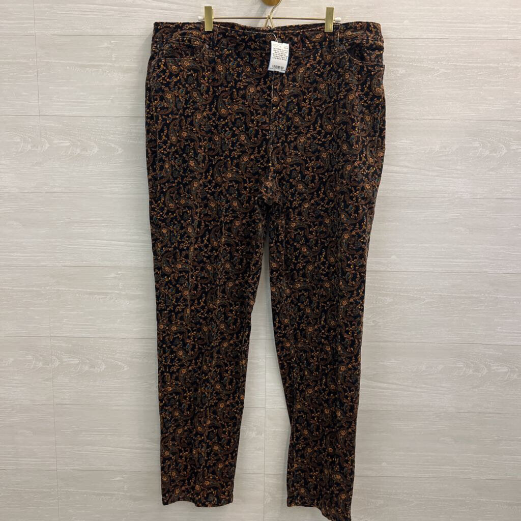 Croft and Barrow Black/ Brown Paisley Print Corduroy Pants 18 Long