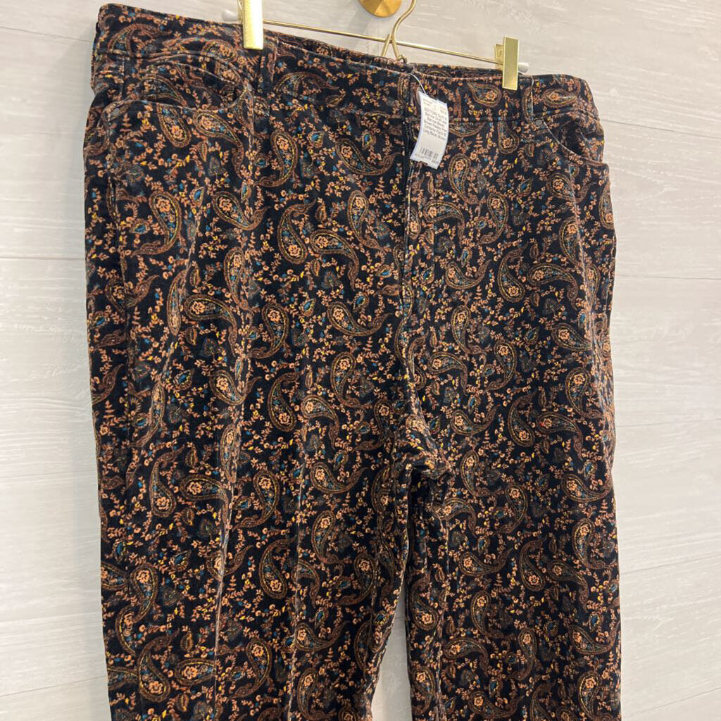 Croft and Barrow Black/ Brown Paisley Print Corduroy Pants 18 Long