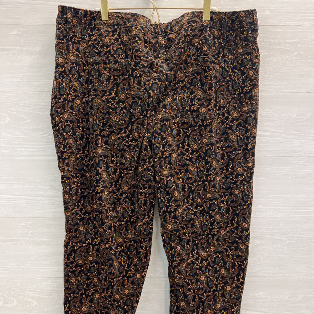 Croft and Barrow Black/ Brown Paisley Print Corduroy Pants 18 Long