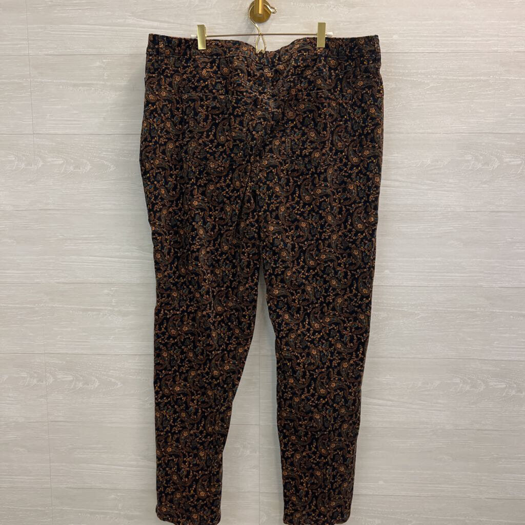 Croft and Barrow Black/ Brown Paisley Print Corduroy Pants 18 Long