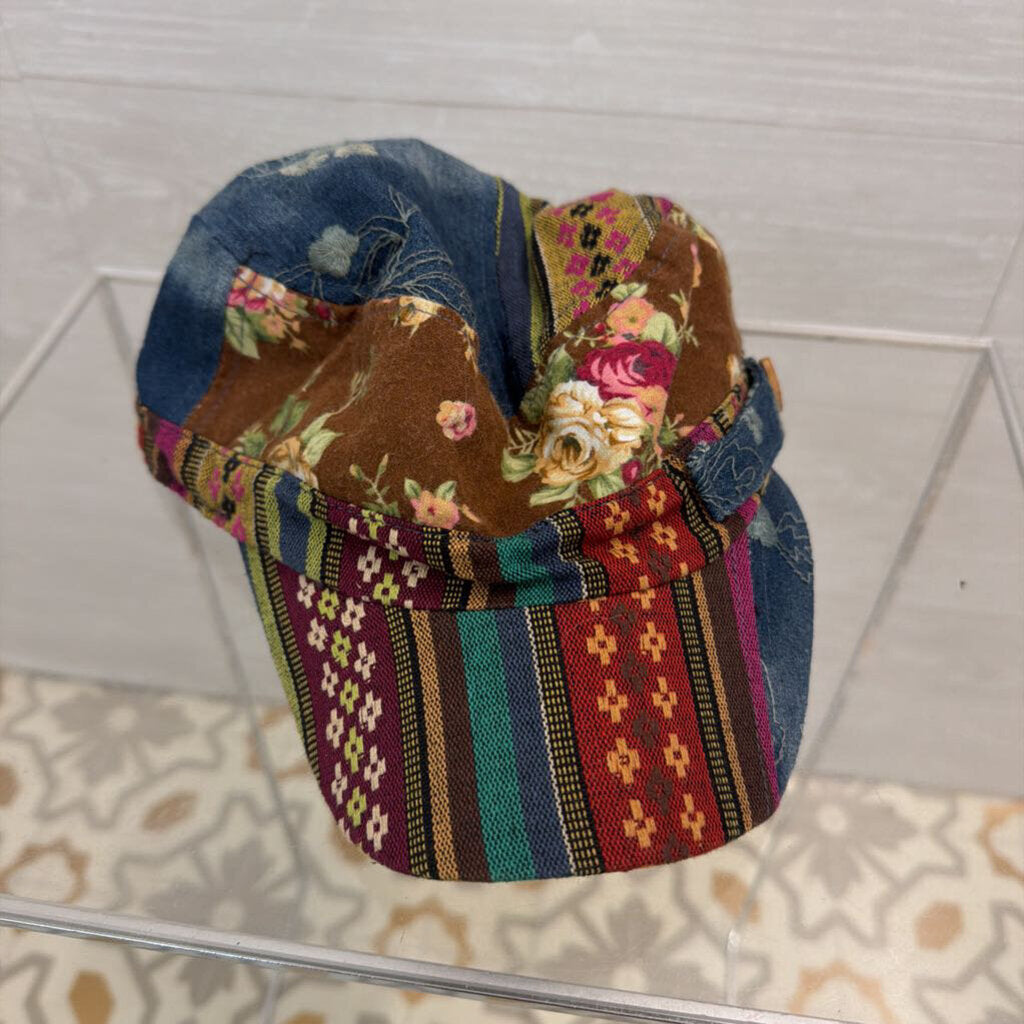 Blue/ Multi Patchwork Print Hat