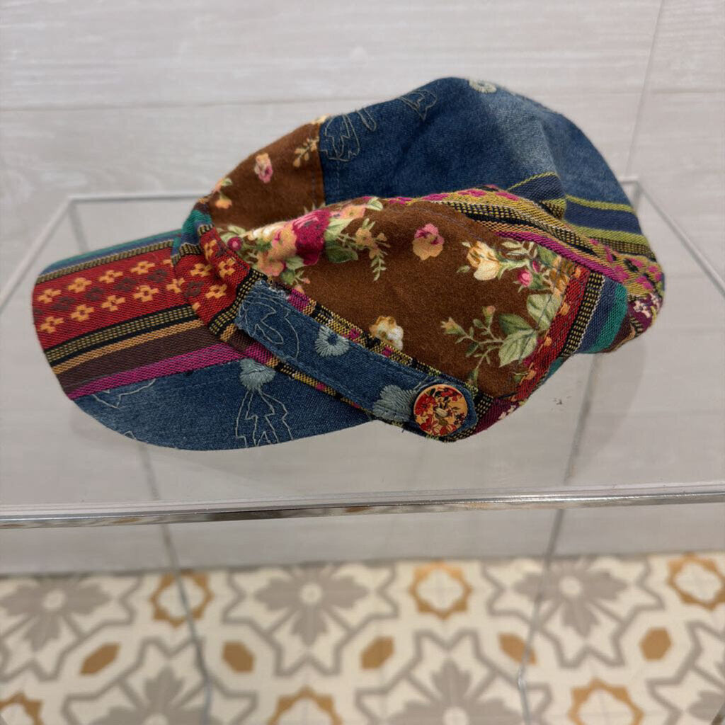 Blue/ Multi Patchwork Print Hat