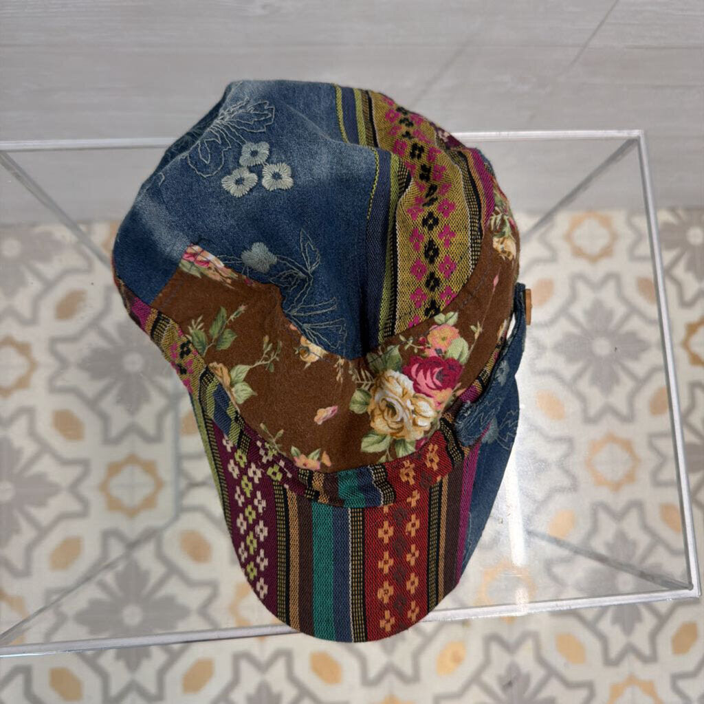 Blue/ Multi Patchwork Print Hat