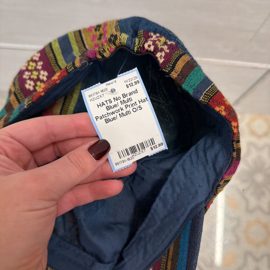 Blue/ Multi Patchwork Print Hat