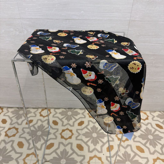 Black/ Multi Holiday Print Sheer Small Scarf