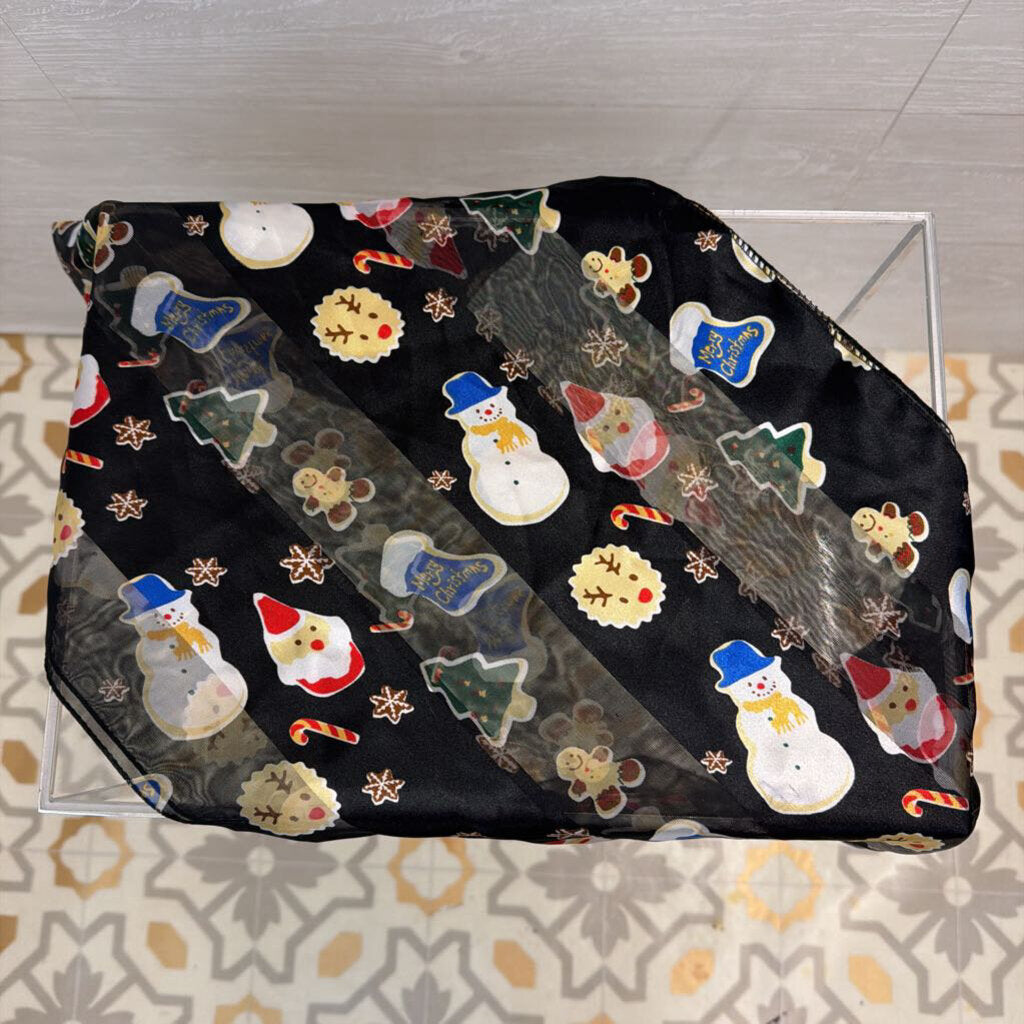 Black/ Multi Holiday Print Sheer Small Scarf
