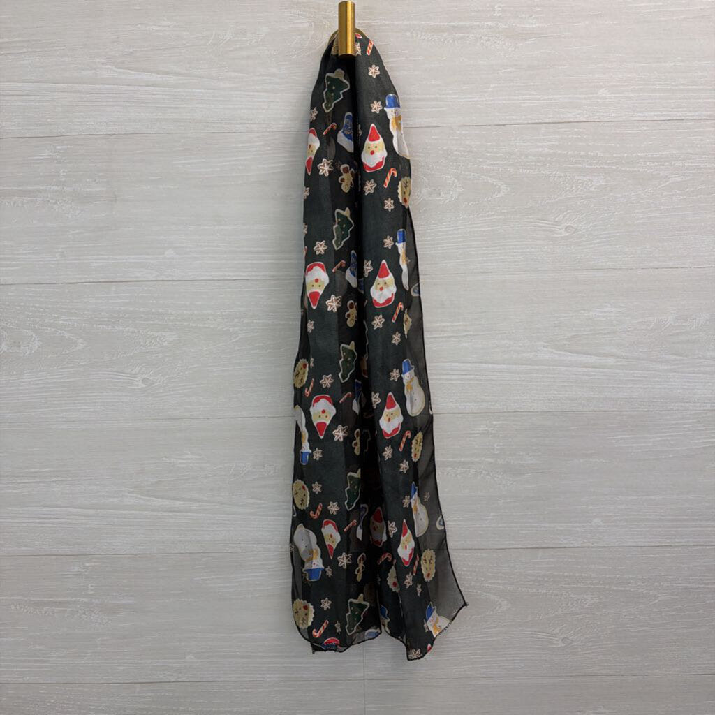 Black/ Multi Holiday Print Sheer Small Scarf