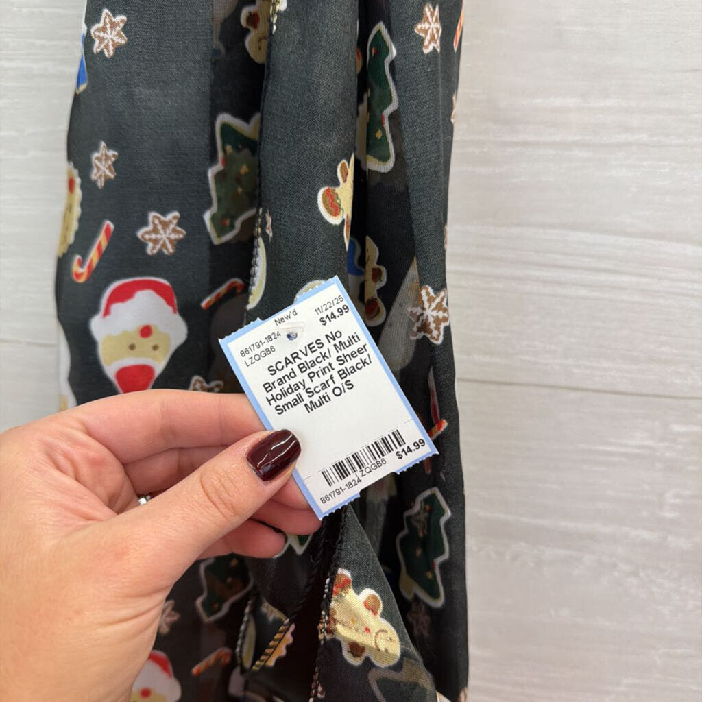 Black/ Multi Holiday Print Sheer Small Scarf