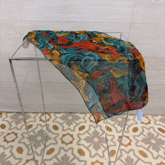 Blue/ Orange Sheer Print Small Scarf