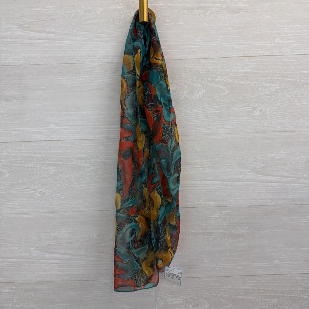Blue/ Orange Sheer Print Small Scarf