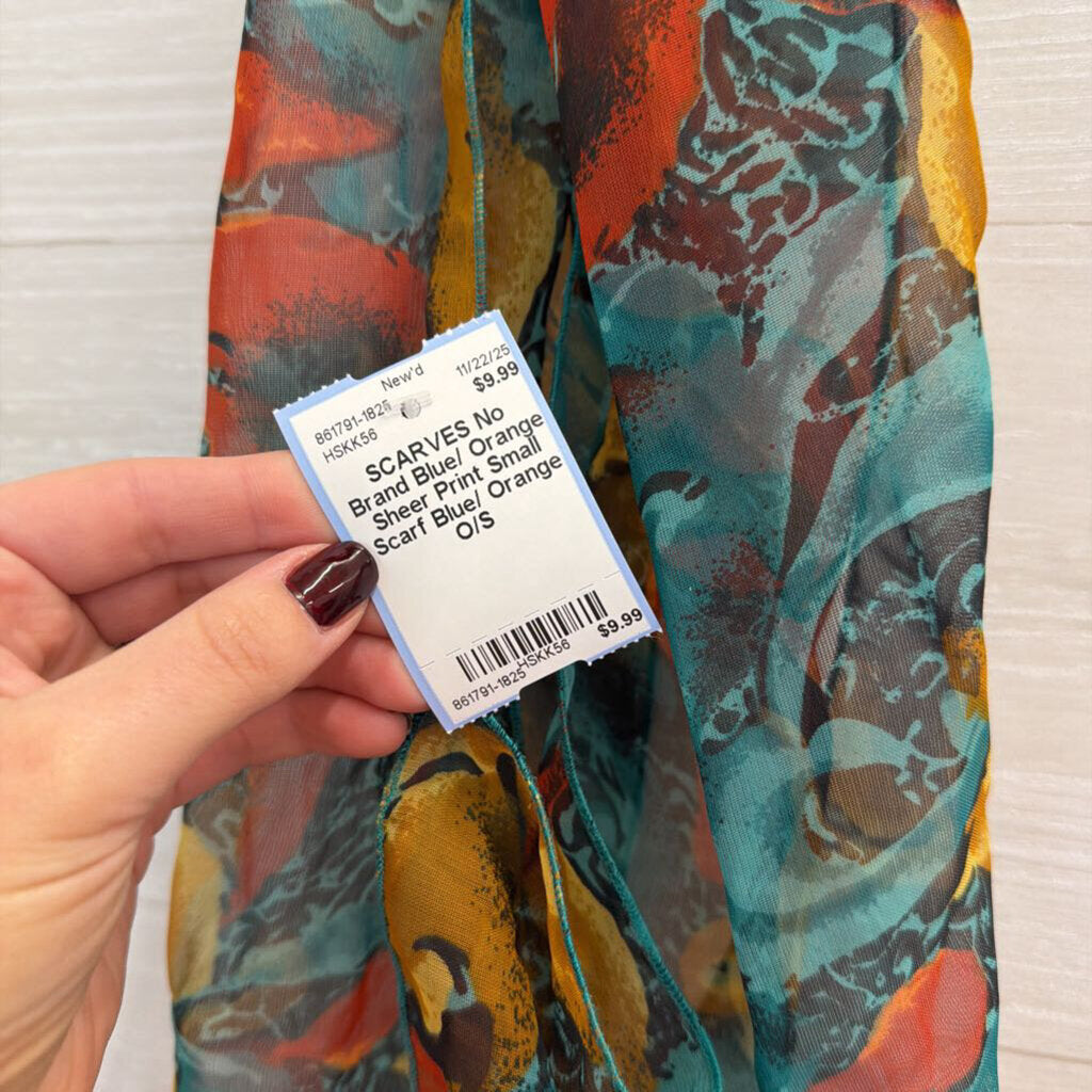 Blue/ Orange Sheer Print Small Scarf