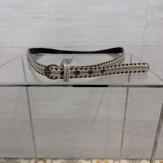 Cream/ Brown Woven Thin Belt 16