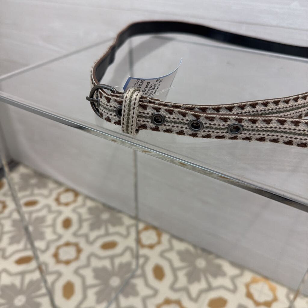 Cream/ Brown Woven Thin Belt 16