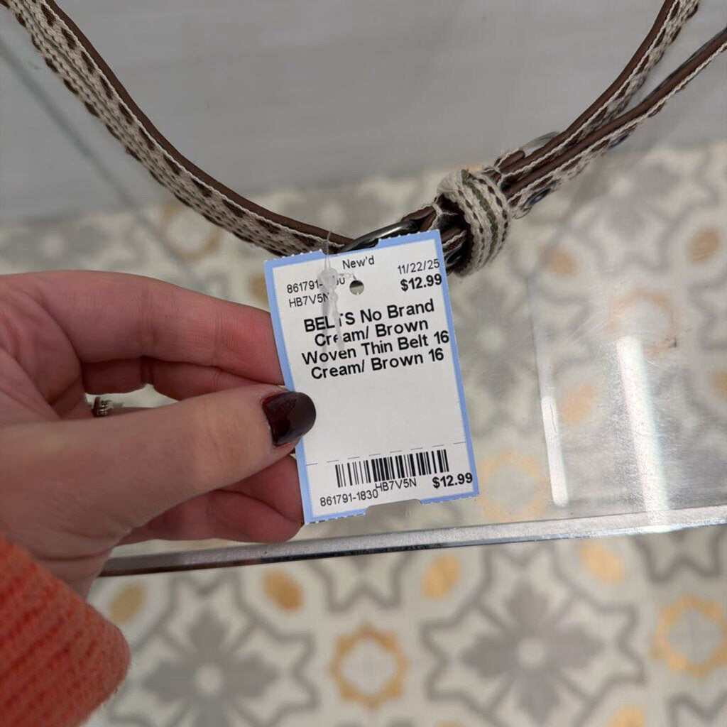 Cream/ Brown Woven Thin Belt 16