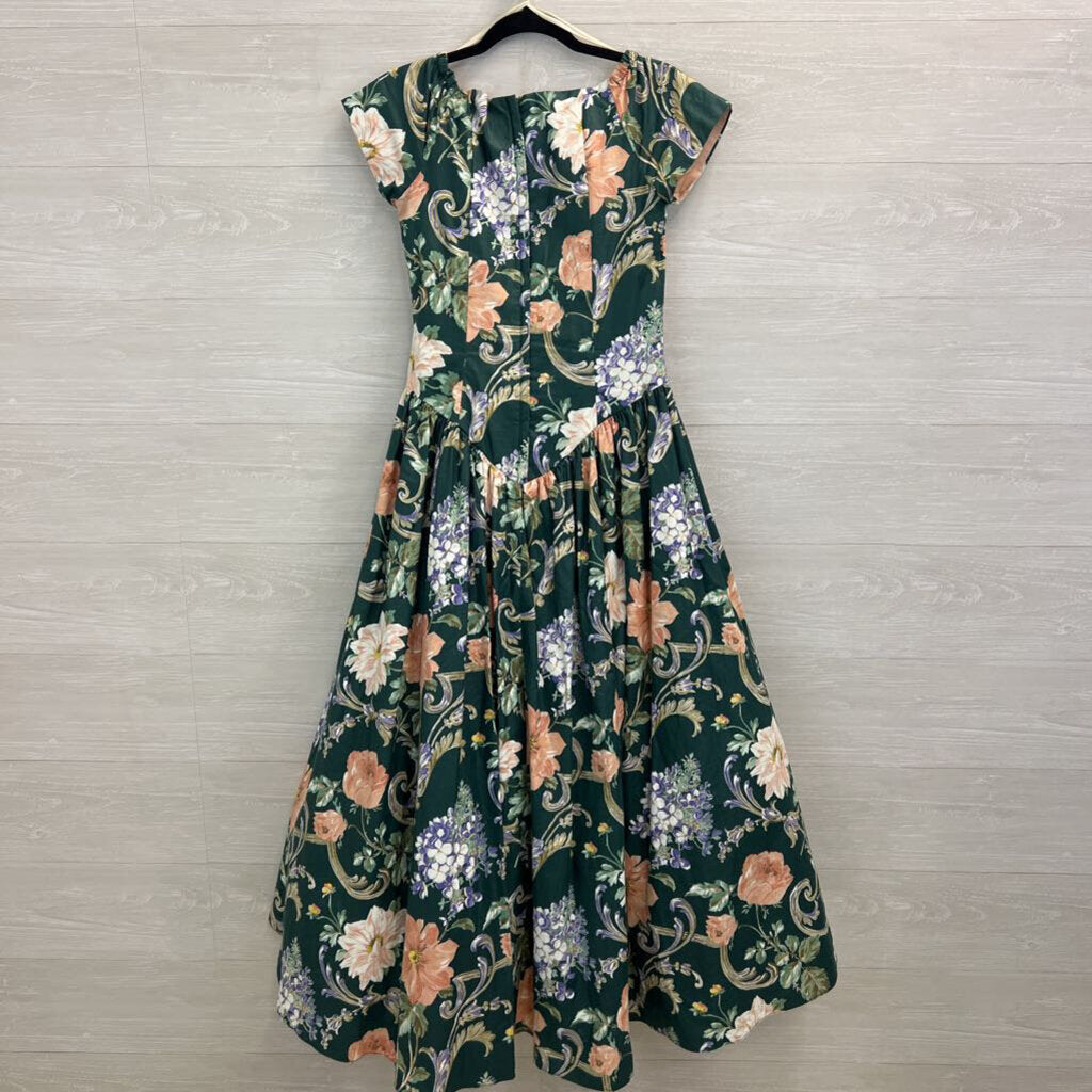 Vintage Lora Lie Green/ Multi Print Short Sleeve Dress 8
