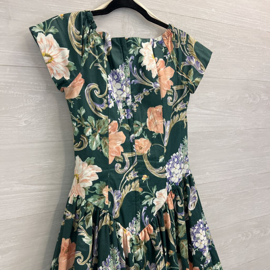 Vintage Lora Lie Green/ Multi Print Short Sleeve Dress 8