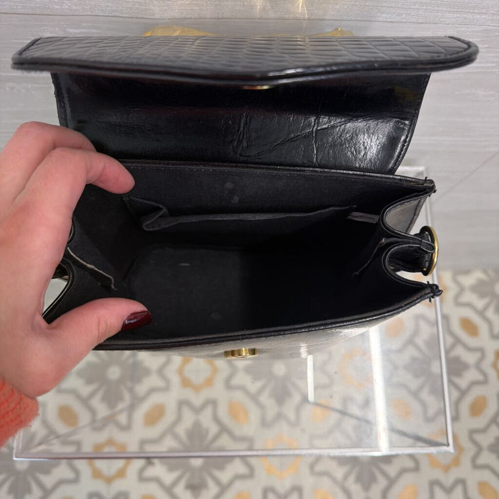 Vintage Black Patent Leather Gold Jaguar Handle Purse