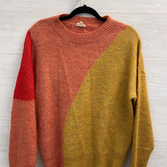 Hem and Thread Orange/ Multi Color Block Print Knit Sweater Small
