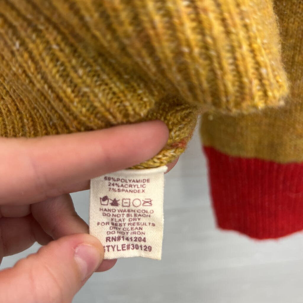 Hem and Thread Orange/ Multi Color Block Print Knit Sweater Small