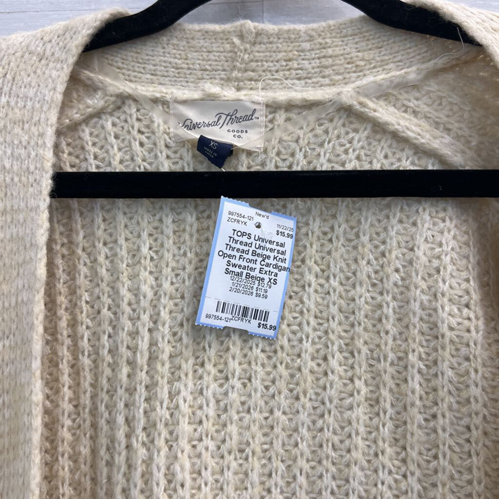 Universal Thread Beige Knit Open Front Cardigan Sweater Extra Small